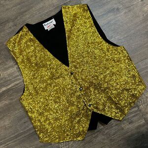 Fashion Fantasy Women Gold Sequin Vest Size Medium‎ Rayon